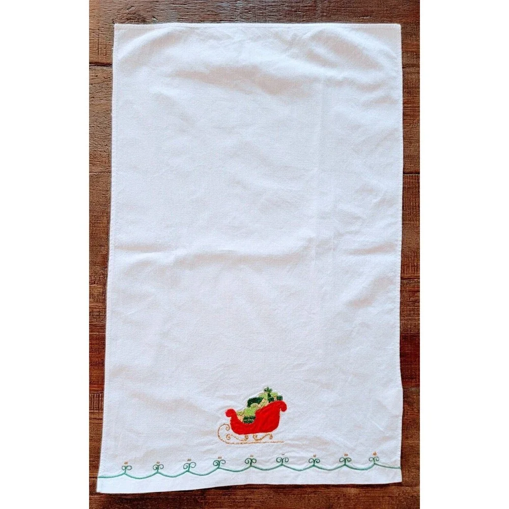 Vintage Lillian Vernon Christmas Tea Towels Sleigh Tree